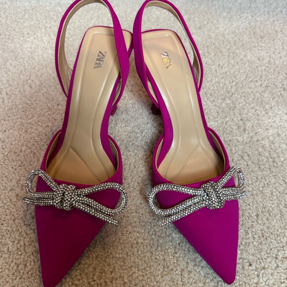 Zara Pink Heels with Crystal Bow